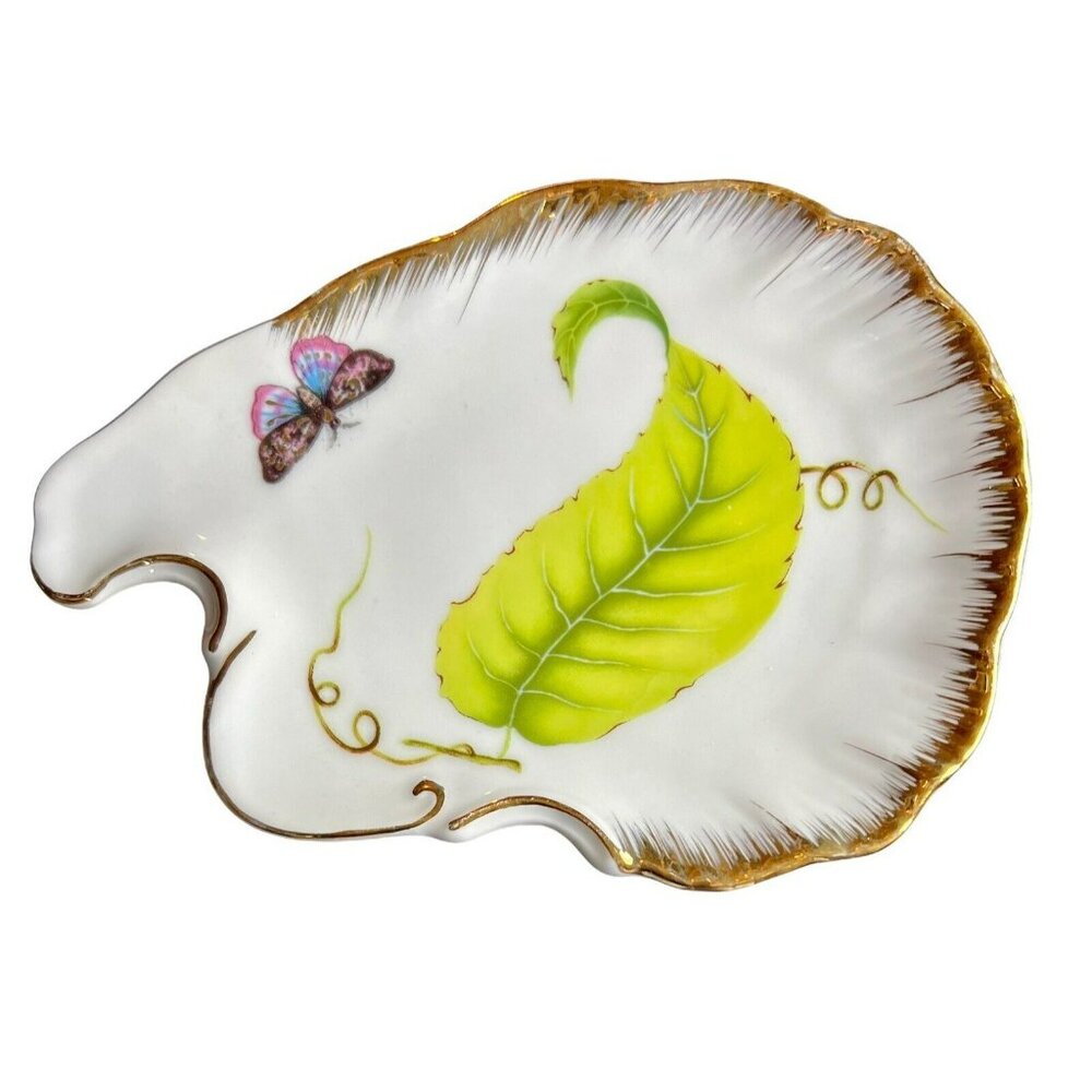 Godinger Tivoli‎ Butterfly Trinket Dish Gold Trim Porcelain Leaves Lemon Wedge